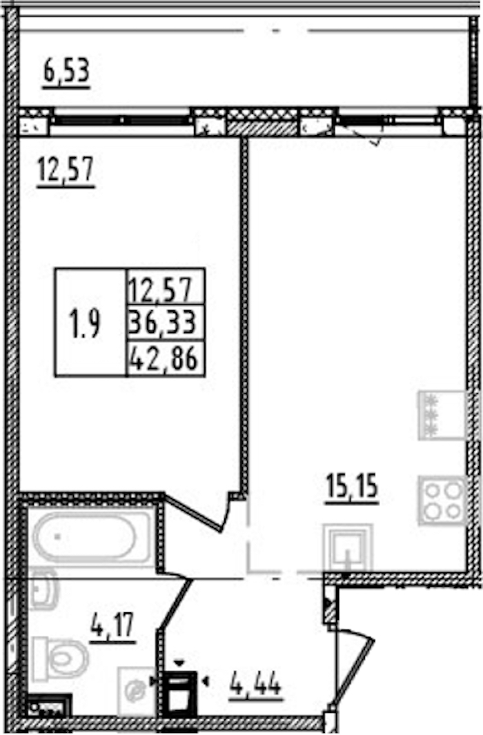 1-комнатная квартира 36.33 м², 7/14 эт., ЖК «Parkolovo»