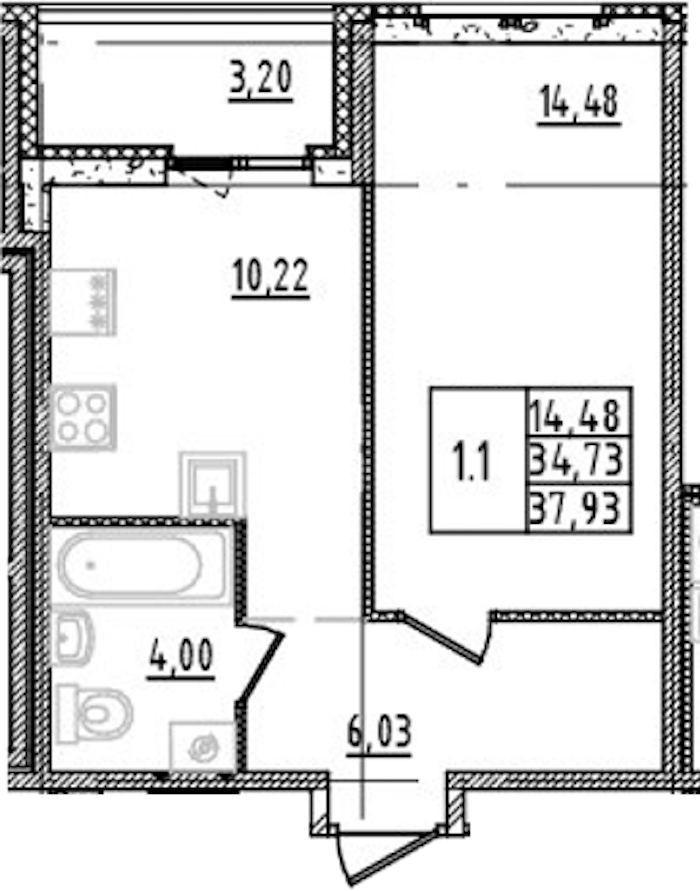 1-комнатная квартира 34.73 м², 9/14 эт., ЖК «Parkolovo»