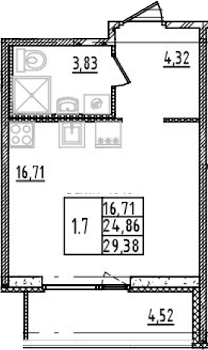 Квартира студия 24.86 м², 13/14 эт., ЖК «Parkolovo»