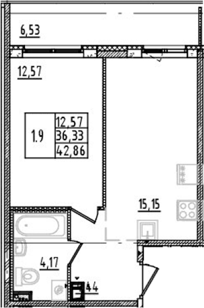 1-комнатная квартира 36.33 м², 13/14 эт., ЖК «Parkolovo»