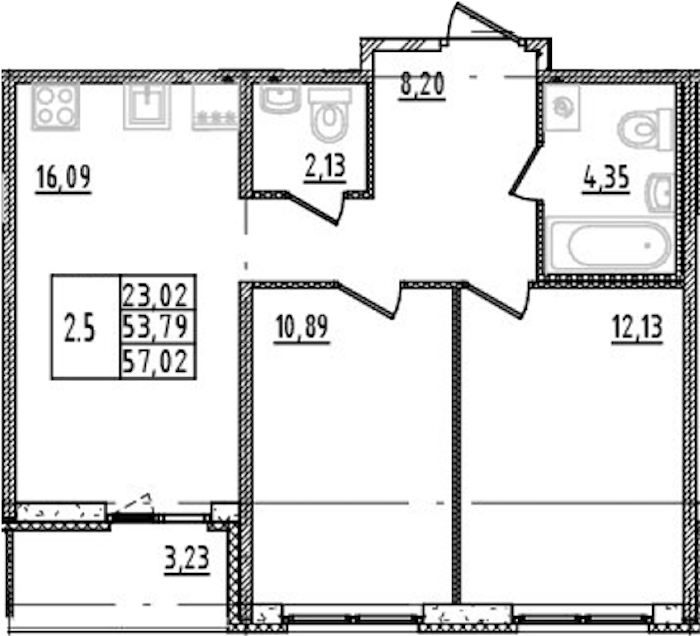 2-комнатная квартира 53.79 м², 14/14 эт., ЖК «Parkolovo»
