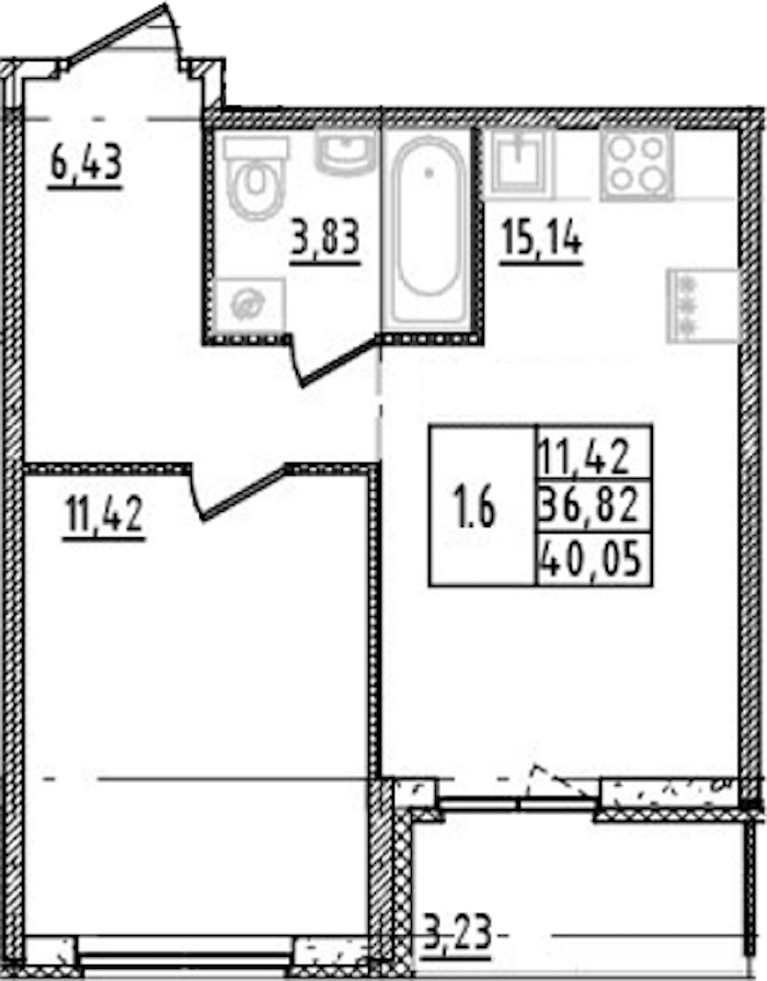 1-комнатная квартира 36.82 м², 2/14 эт., ЖК «Parkolovo»