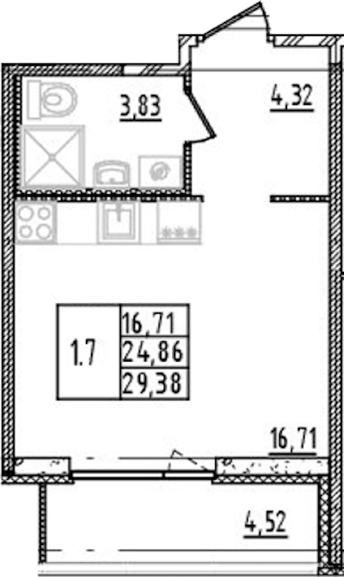 Квартира студия 24.86 м², 2/14 эт., ЖК «Parkolovo»