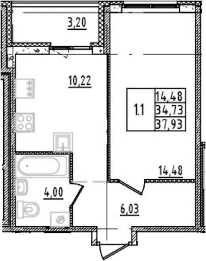 1-комнатная квартира 34.73 м², 3/14 эт., ЖК «Parkolovo»