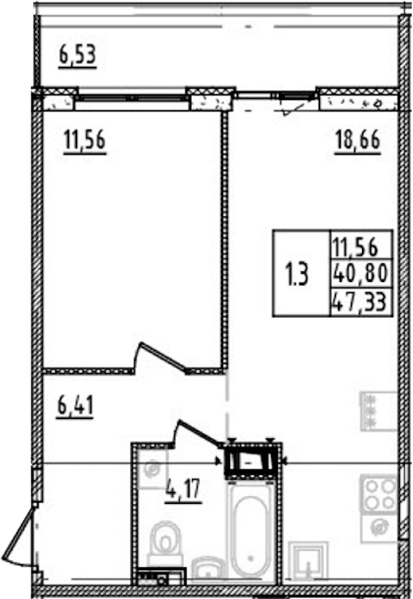1-комнатная квартира 40.8 м², 3/14 эт., ЖК «Parkolovo»