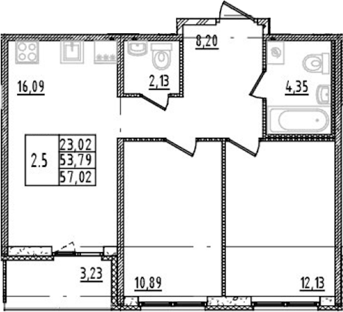 2-комнатная квартира 53.79 м², 3/14 эт., ЖК «Parkolovo»