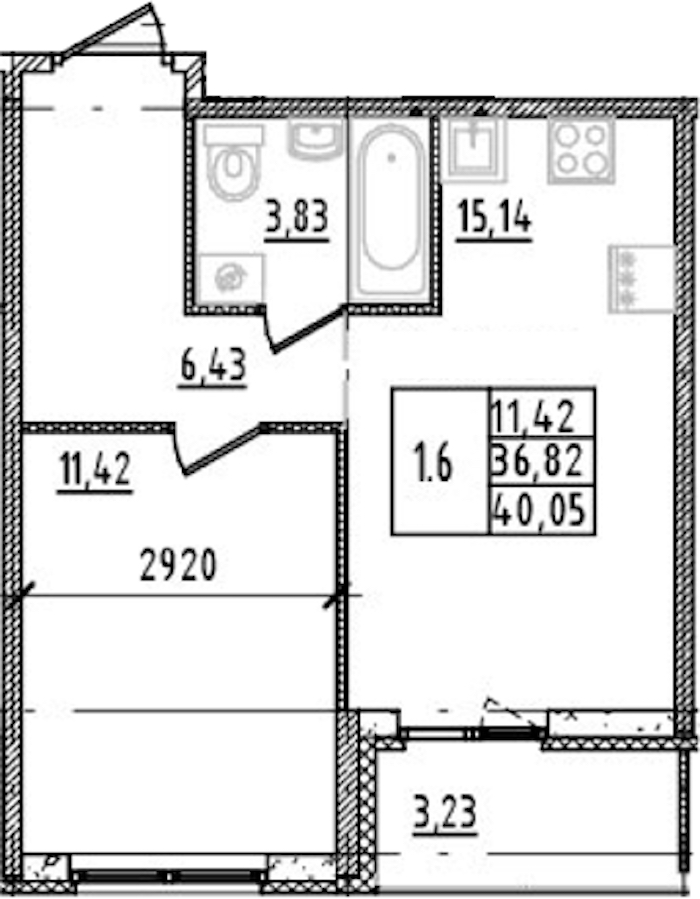 1-комнатная квартира 36.82 м², 3/14 эт., ЖК «Parkolovo»