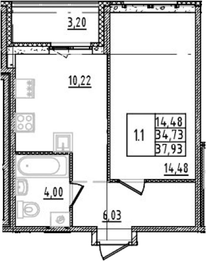 1-комнатная квартира 34.73 м², 4/14 эт., ЖК «Parkolovo»