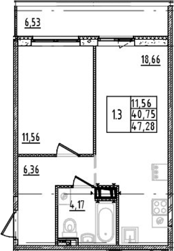 1-комнатная квартира 40.75 м², 4/14 эт., ЖК «Parkolovo»