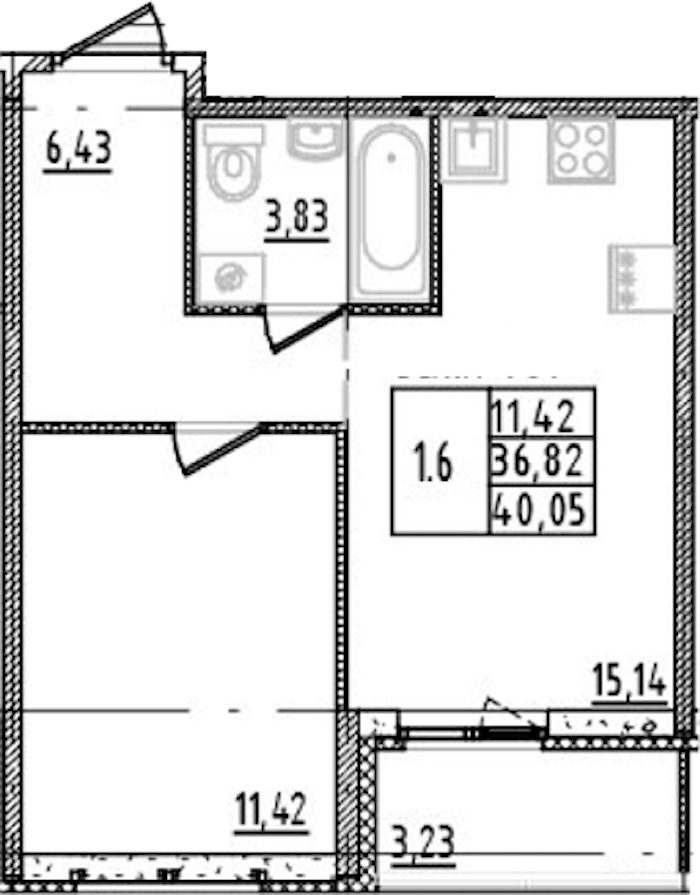 1-комнатная квартира 36.82 м², 4/14 эт., ЖК «Parkolovo»