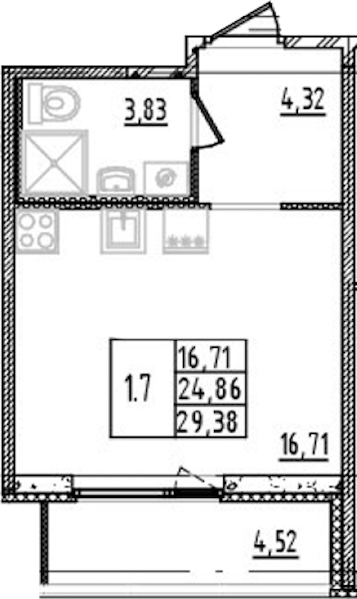 Квартира студия 24.86 м², 4/14 эт., ЖК «Parkolovo»