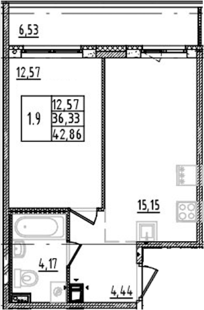 1-комнатная квартира 36.33 м², 4/14 эт., ЖК «Parkolovo»