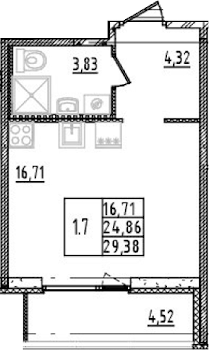 Квартира студия 24.86 м², 5/14 эт., ЖК «Parkolovo»