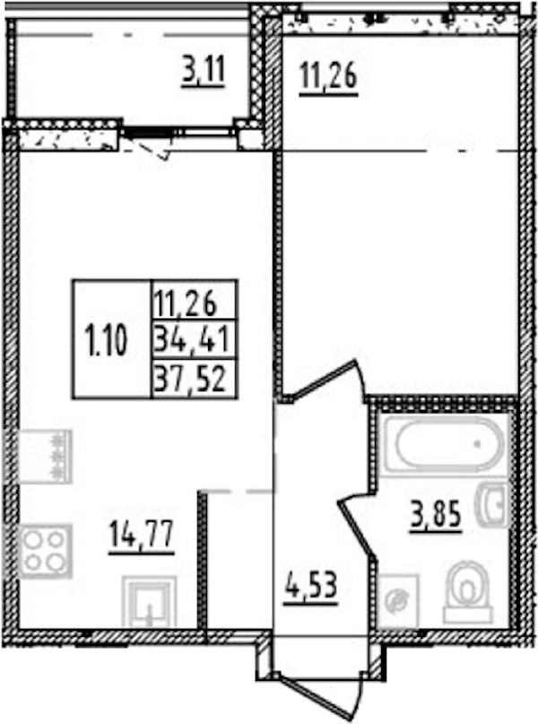 1-комнатная квартира 34.41 м², 5/14 эт., ЖК «Parkolovo»