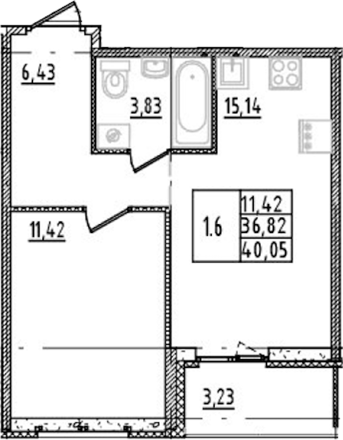 1-комнатная квартира 36.82 м², 7/14 эт., ЖК «Parkolovo»