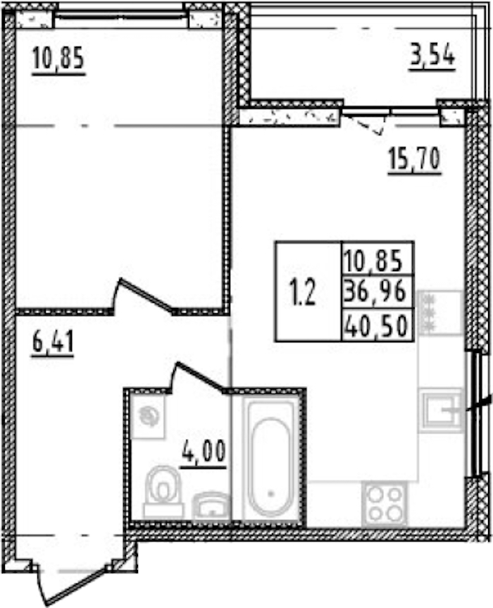 1-комнатная квартира 36.96 м², 2/14 эт., ЖК «Parkolovo»