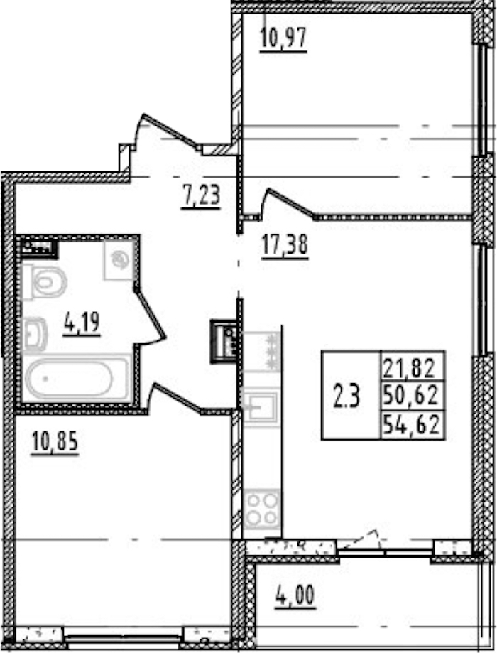 2-комнатная квартира 50.62 м², 2/14 эт., ЖК «Parkolovo»