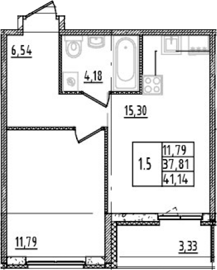 1-комнатная квартира 37.81 м², 2/14 эт., ЖК «Parkolovo»