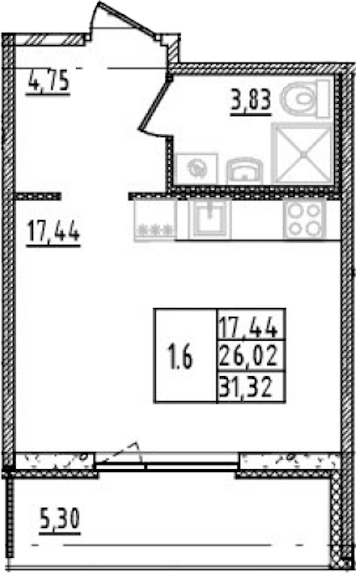 Квартира студия 26.02 м², 2/14 эт., ЖК «Parkolovo»