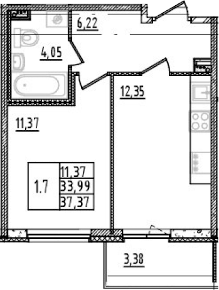 1-комнатная квартира 33.99 м², 2/14 эт., ЖК «Parkolovo»