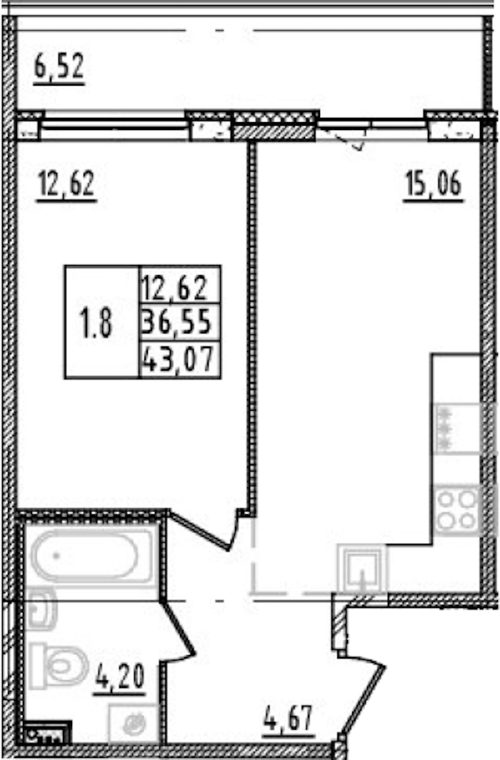 1-комнатная квартира 36.55 м², 2/14 эт., ЖК «Parkolovo»