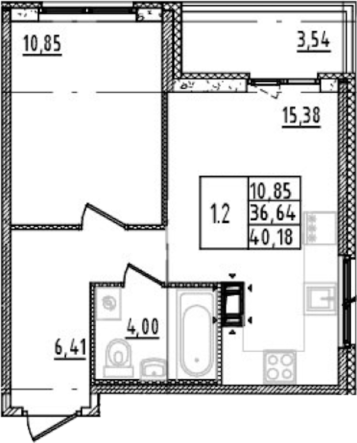 1-комнатная квартира 36.64 м², 3/14 эт., ЖК «Parkolovo»