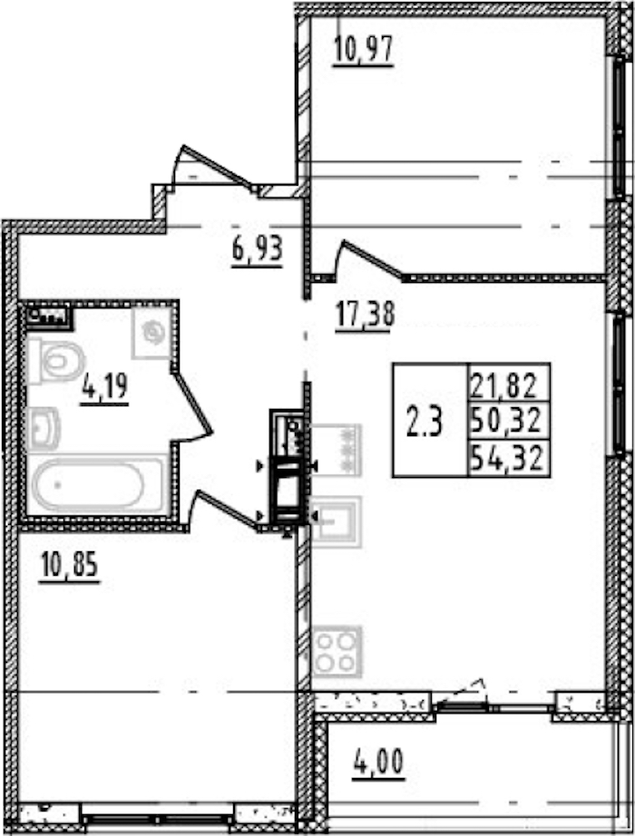 2-комнатная квартира 50.32 м², 3/14 эт., ЖК «Parkolovo»