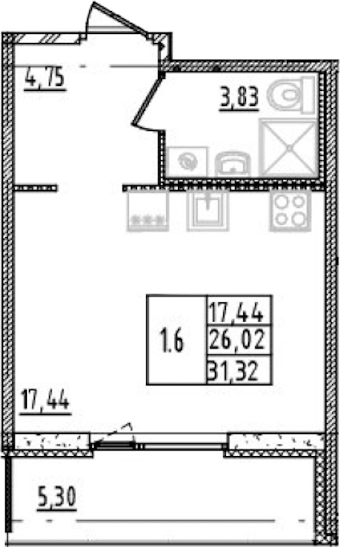 Квартира студия 26.02 м², 5/14 эт., ЖК «Parkolovo»