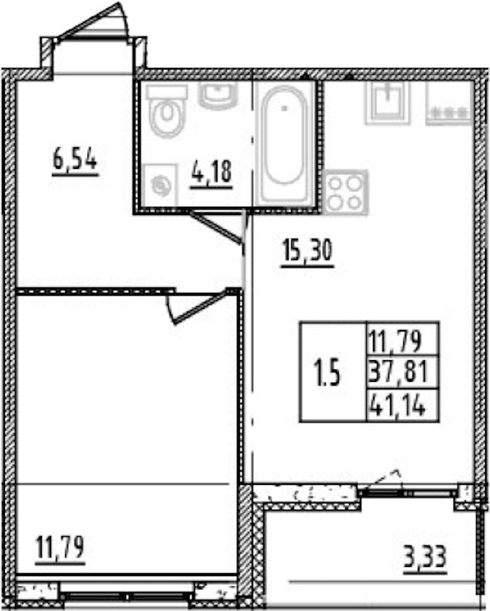 1-комнатная квартира 37.81 м², 12/14 эт., ЖК «Parkolovo»