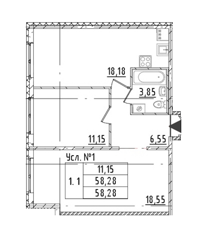 2-комнатная квартира 58.28 м², 1/16 эт., ЖК «Parkolovo»