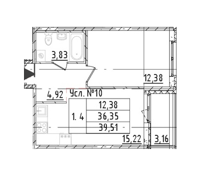 1-комнатная квартира 36.35 м², 2/16 эт., ЖК «Parkolovo»