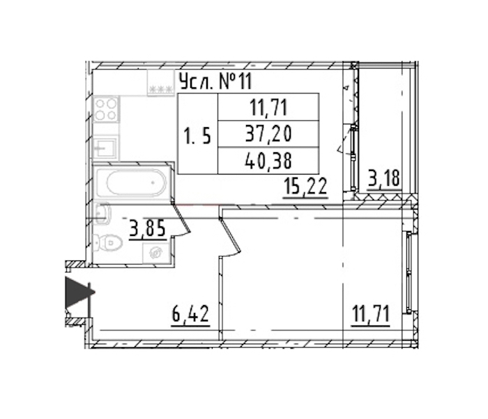 1-комнатная квартира 37.2 м², 2/16 эт., ЖК «Parkolovo»