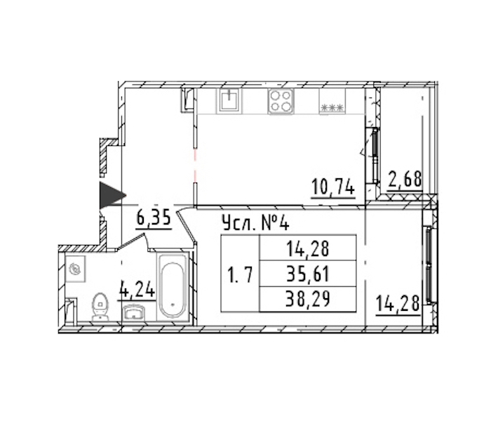 1-комнатная квартира 35.61 м², 1/16 эт., ЖК «Parkolovo»