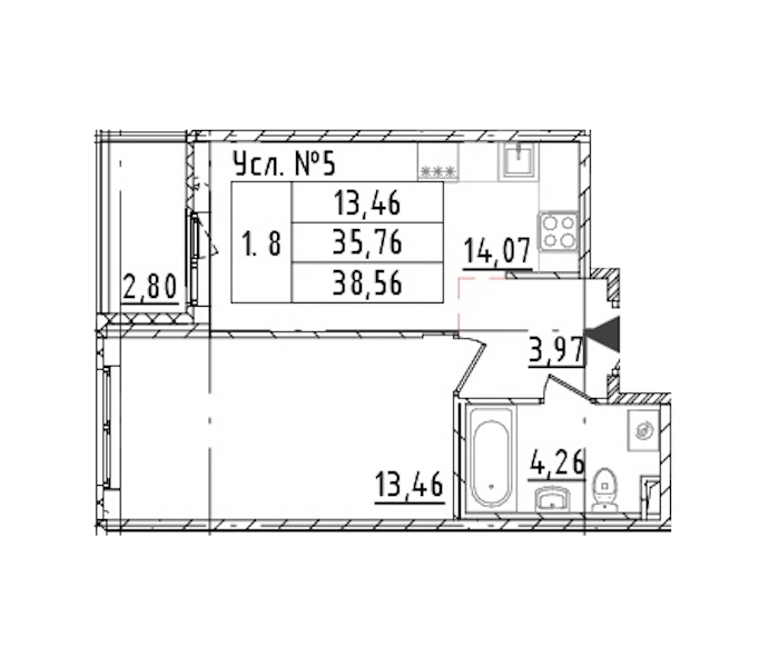 1-комнатная квартира 35.76 м², 1/16 эт., ЖК «Parkolovo»