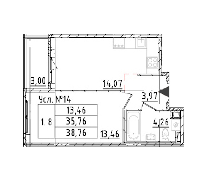 1-комнатная квартира 35.76 м², 2/16 эт., ЖК «Parkolovo»