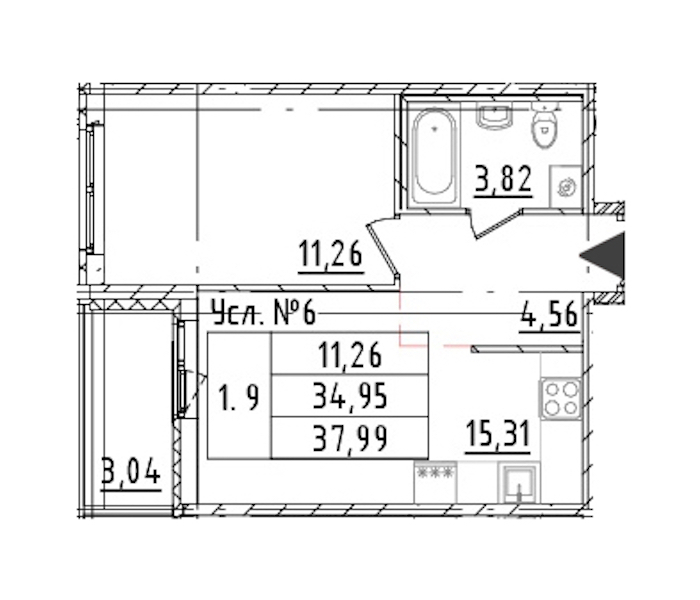 1-комнатная квартира 34.95 м², 1/16 эт., ЖК «Parkolovo»