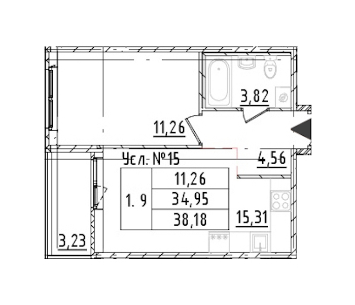 1-комнатная квартира 34.95 м², 2/16 эт., ЖК «Parkolovo»