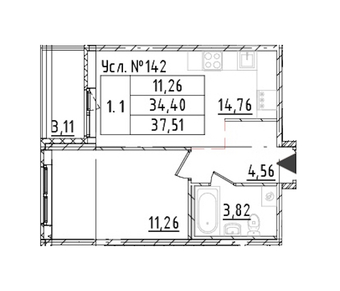 1-комнатная квартира 34.4 м², 1/16 эт., ЖК «Parkolovo»