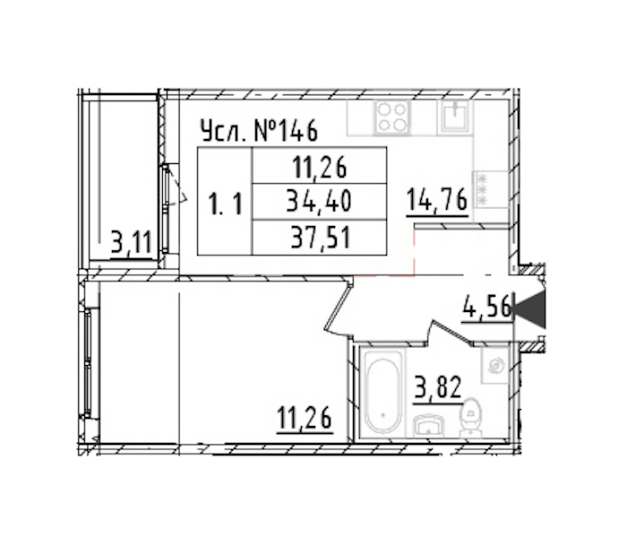 1-комнатная квартира 34.4 м², 2/16 эт., ЖК «Parkolovo»