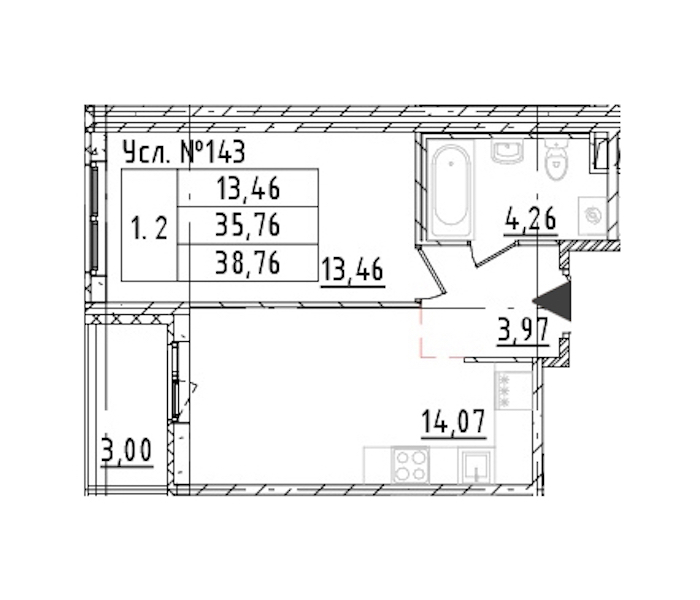 1-комнатная квартира 35.76 м², 1/16 эт., ЖК «Parkolovo»