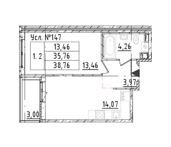 1-комнатная квартира 35.76 м², 2/16 эт., ЖК «Parkolovo»