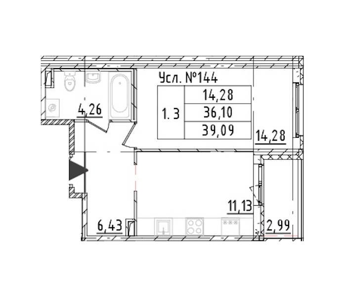 1-комнатная квартира 36.1 м², 1/16 эт., ЖК «Parkolovo»