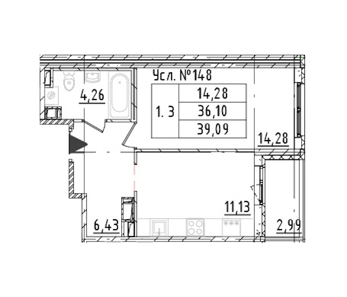 1-комнатная квартира 36.1 м², 2/16 эт., ЖК «Parkolovo»