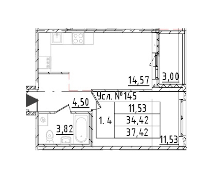 1-комнатная квартира 34.42 м², 1/16 эт., ЖК «Parkolovo»