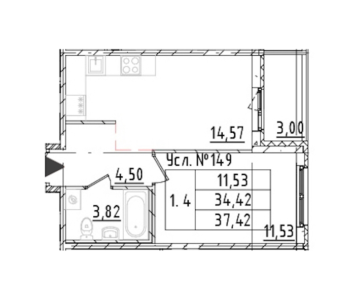 1-комнатная квартира 34.42 м², 2/16 эт., ЖК «Parkolovo»