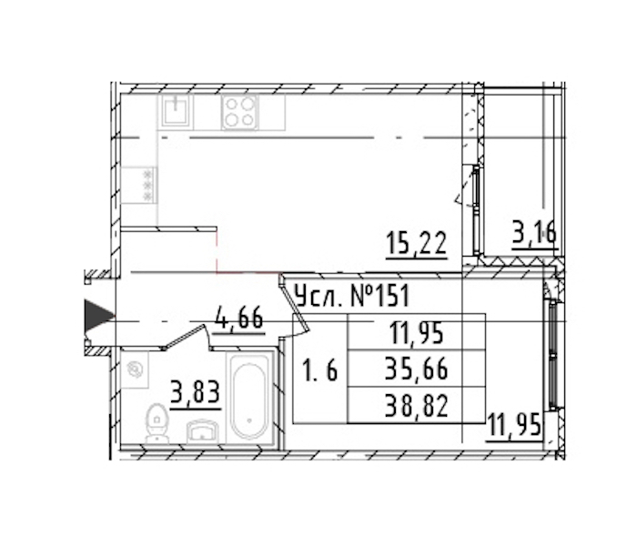 1-комнатная квартира 35.66 м², 2/16 эт., ЖК «Parkolovo»
