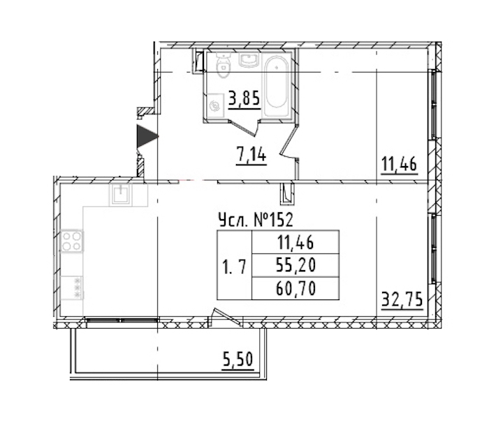 1-комнатная квартира 55.2 м², 2/16 эт., ЖК «Parkolovo»