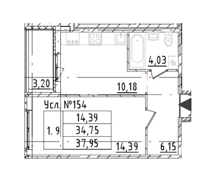 1-комнатная квартира 34.75 м², 2/16 эт., ЖК «Parkolovo»