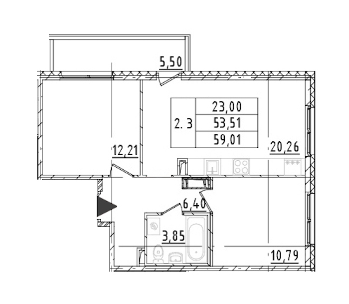 2-комнатная квартира 53.51 м², 15/16 эт., ЖК «Parkolovo»