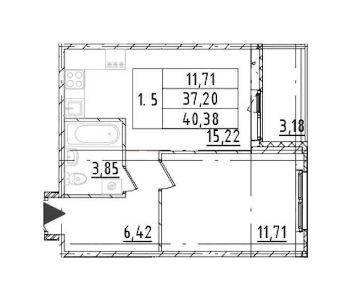 1-комнатная квартира 37.2 м², 16/16 эт., ЖК «Parkolovo»